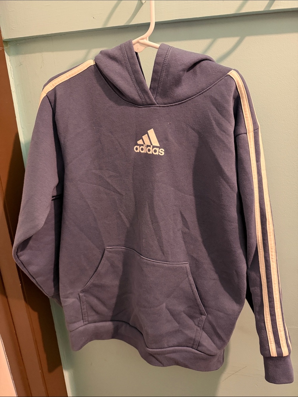 Adidas kids Purple Hoodie Sweatshirt with White Stripes